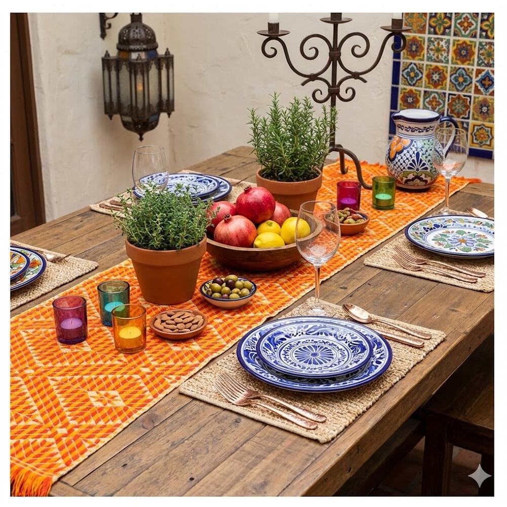 Handmade OAXACAN Table Bed Console Dresser Runner Embroidery Geometric Linens